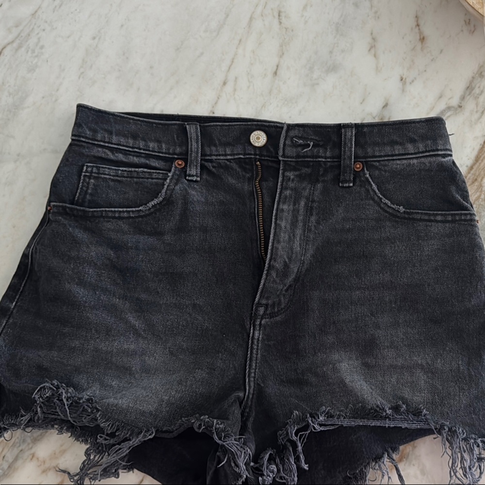 Abercrombie & Fitch black Denim Shorts ultra high rise mom short distressed